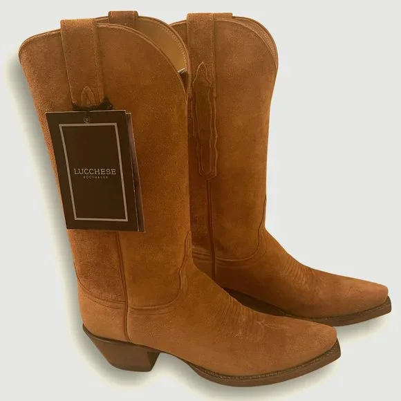 BRAND NEW* SIZE SOLD OUT! Texas Handmade Lucchese Women Cognac Suede  Boots